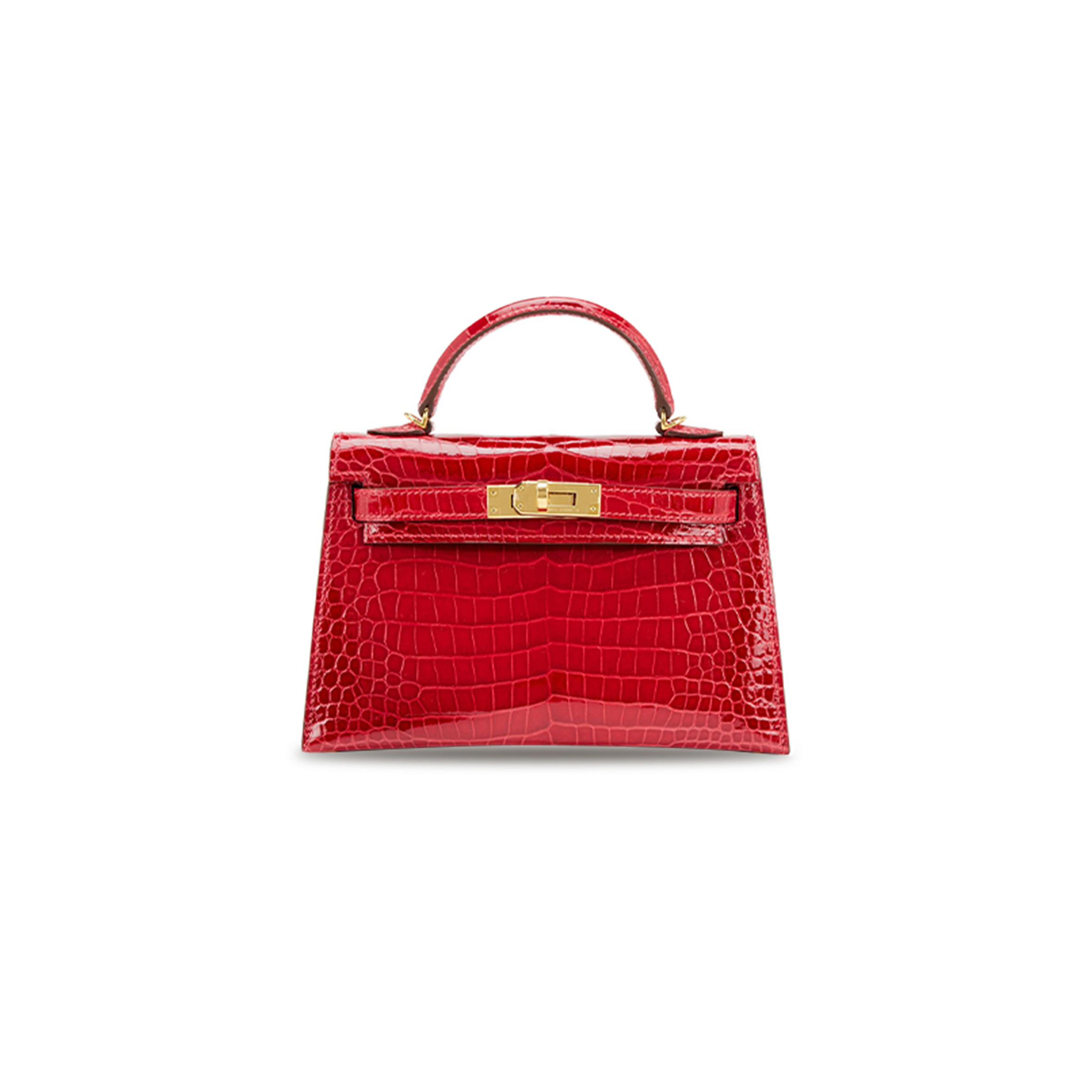 HERMÈS MASTER BRAISE SHINY POROSUS CROCODILE MINI KELLY II GOLD HARDWARE (19*12*5.5cm)